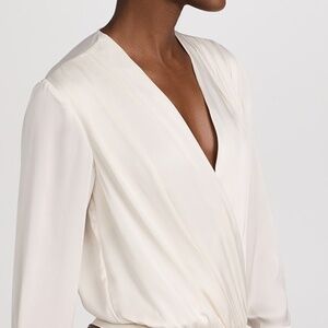 NWT Elie Tahari Cream Silk Wrap Style Blouse Bodysuit Size Medium $248 Retail